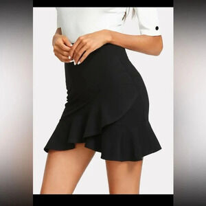 SHEIN Privé Asymmetrical Flounce Hem Overlap Skirt Size L